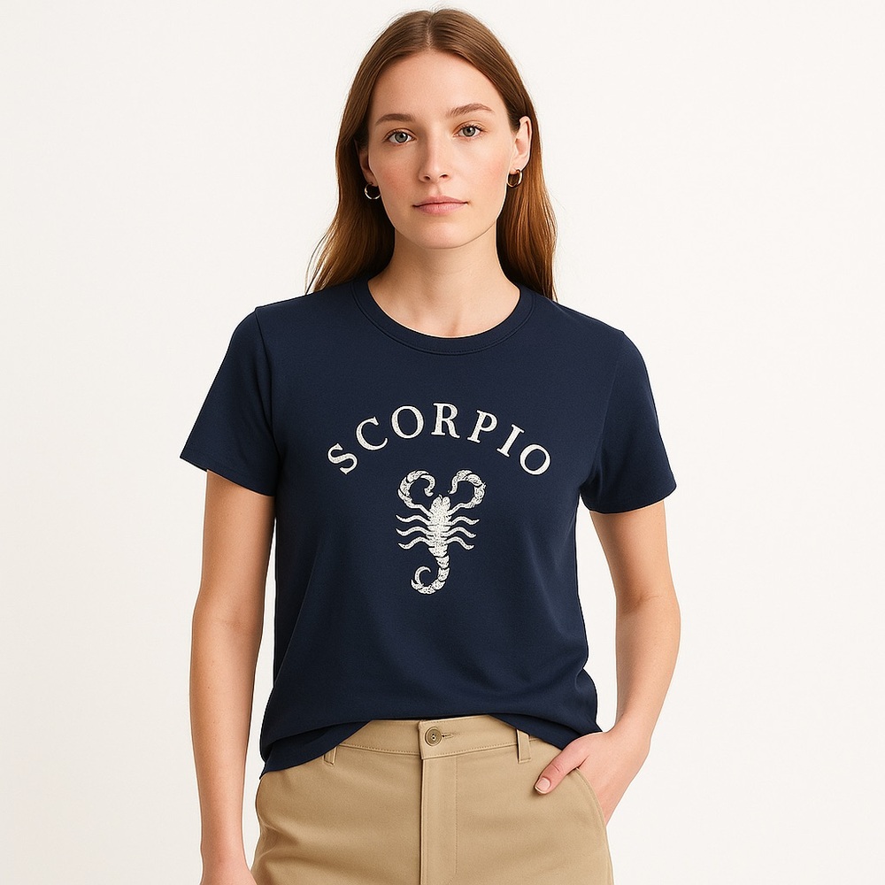 j crew navy blue scorpio t shirt , size s